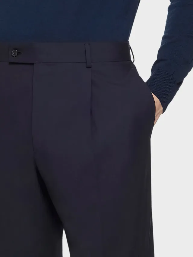Caruso Norma pantalone carrot fit lana blu navy