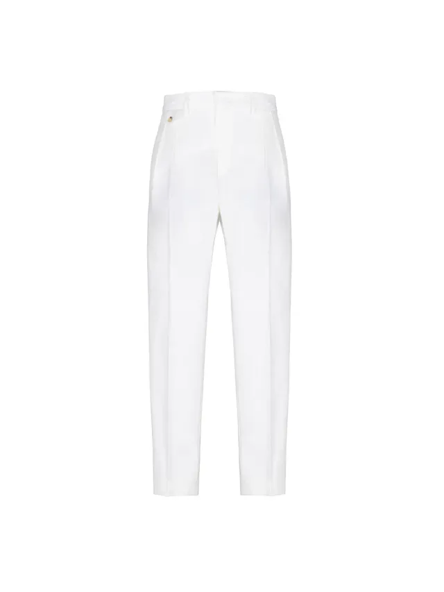 Paoloni Pantalone doppia pinces denim lino bianco