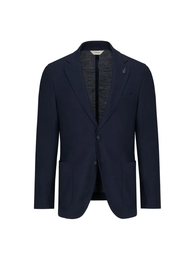 Paoloni Giacca Jersey Nido d'Ape Pura Lana Blu Sfoderata