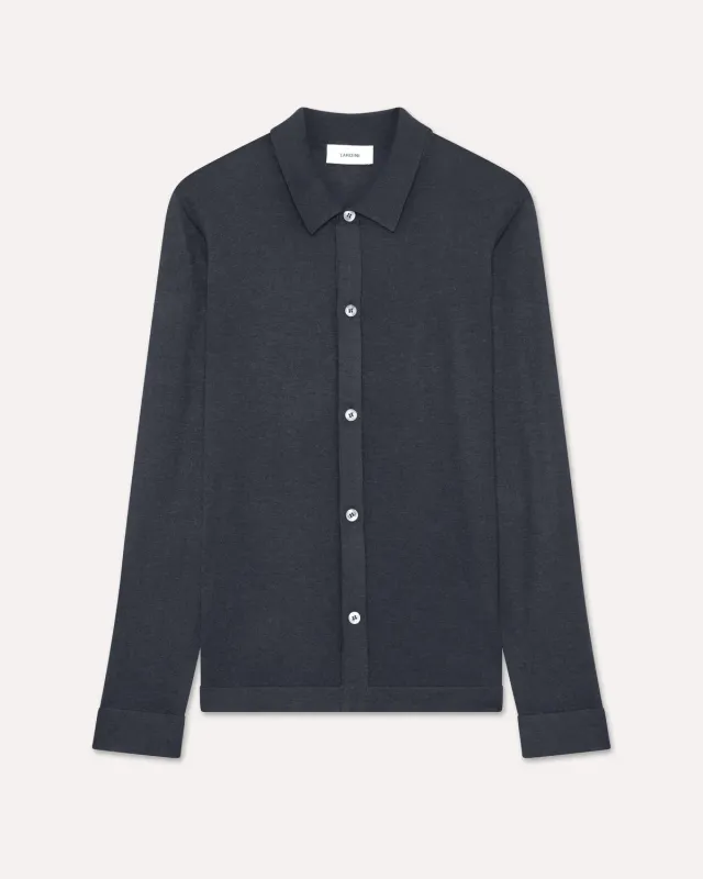 Lardini camicia maglia seta blu denim 100%
