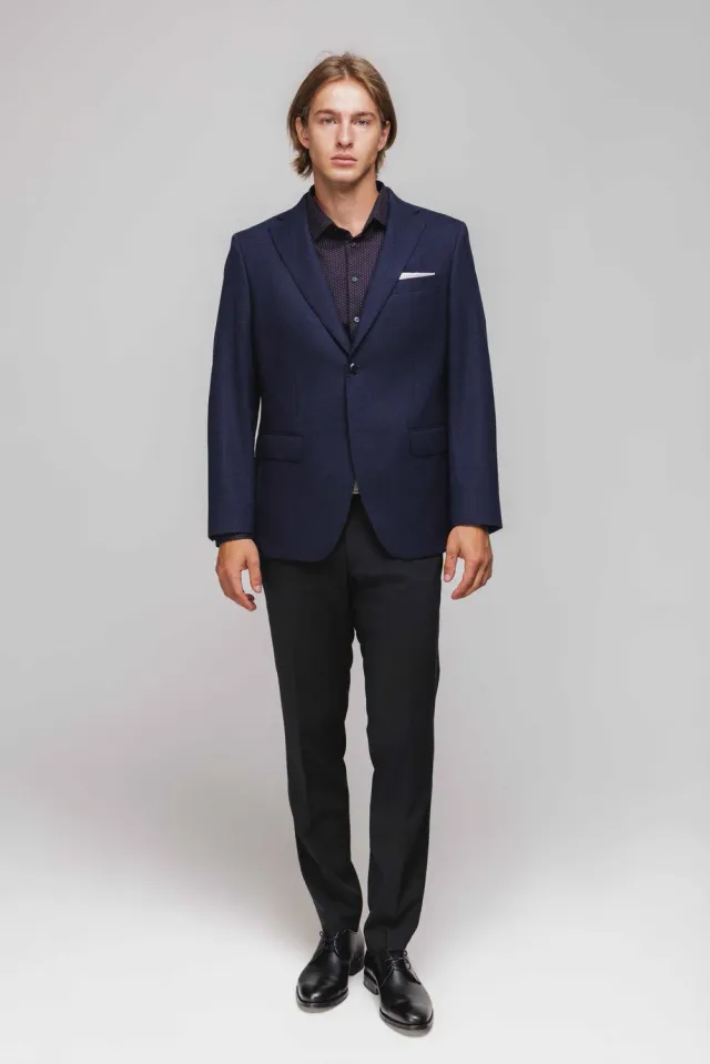 Alain Delon Blazer blu navy quadri neri Slim Fit fodera