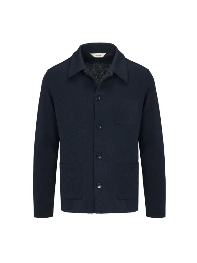 Paoloni Overshirt maglia piquet blu misto lana