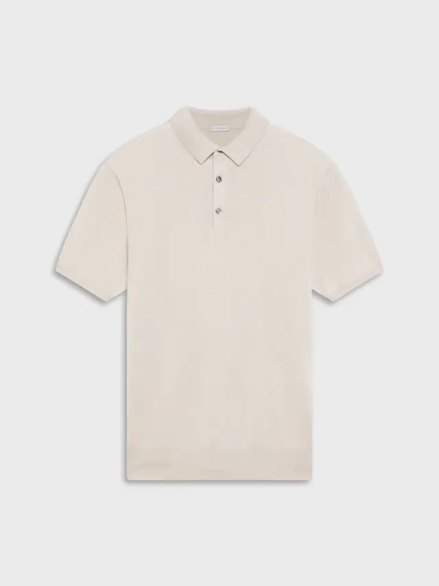 Caruso Butterfly polo seta cotone beige maniche corte