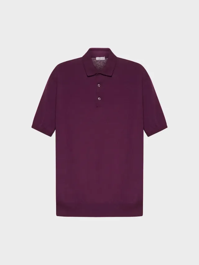 Caruso Butterfly polo cotone prugna maniche corte