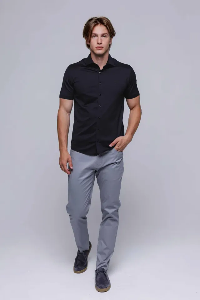 Alain Delon camicia nera manica corta stretch