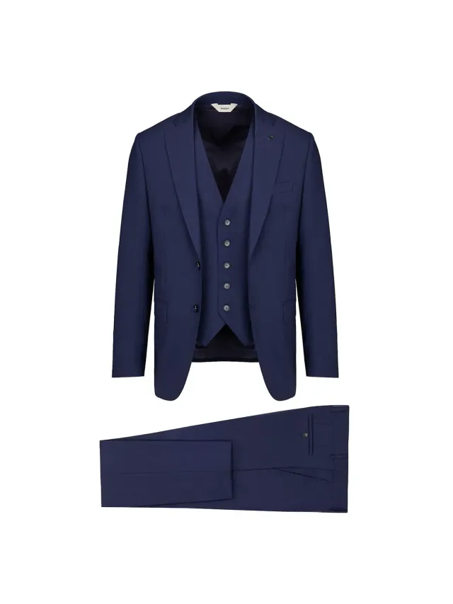 Paoloni Abito con Gilet Fresco Lana Stretch Blu slim