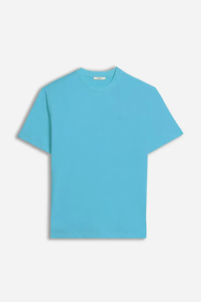 Sonny Bono Logo Stampato T-Shirt Turchese in Cotone