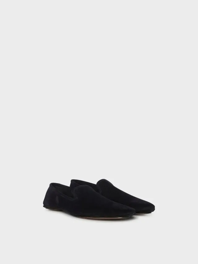 Caruso slipper pelle scamosciata blu suola pelle