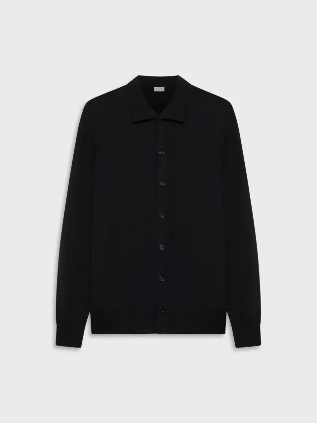 Caruso Butterfly polo cardigan seta cotone nero