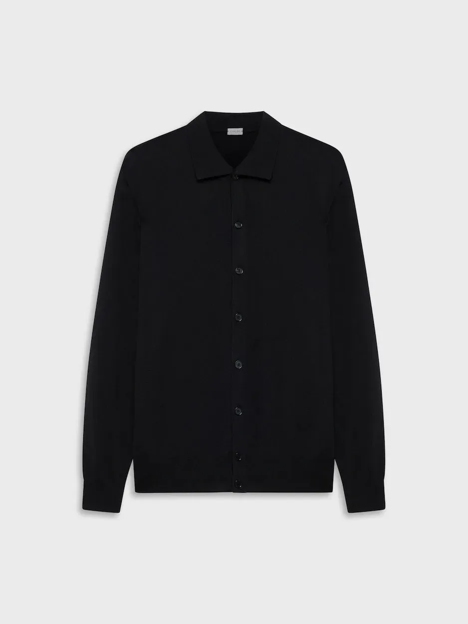 Caruso Butterfly polo cardigan seta cotone nero