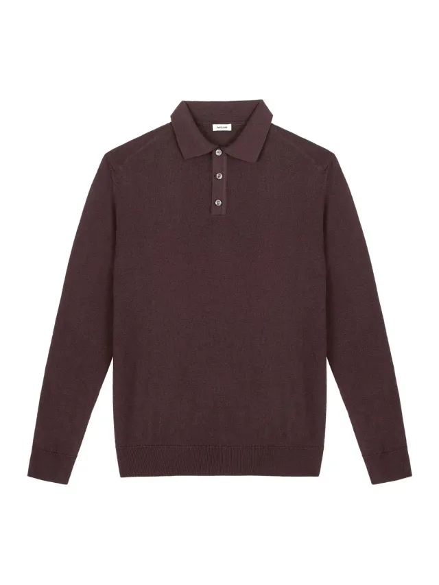 Paoloni Polo manica lunga pura lana merinos marrone