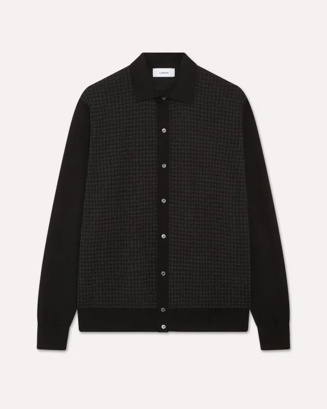 Lardini Camicia Maglia Merino Grigio Nero Pied de Poule