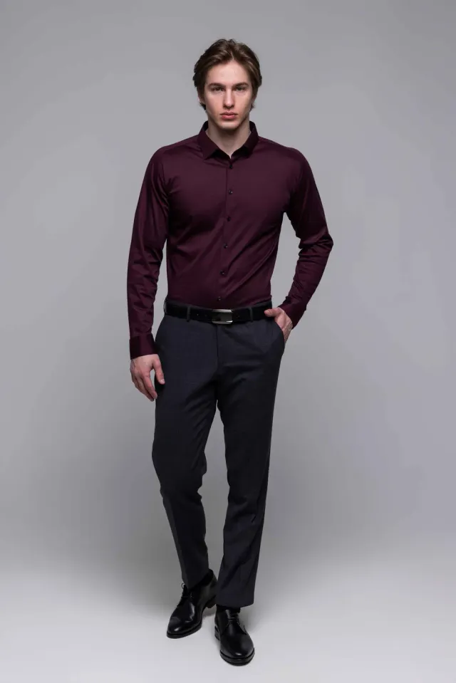 Alain Delon camicia extra slim fit bordeaux stretch jersey