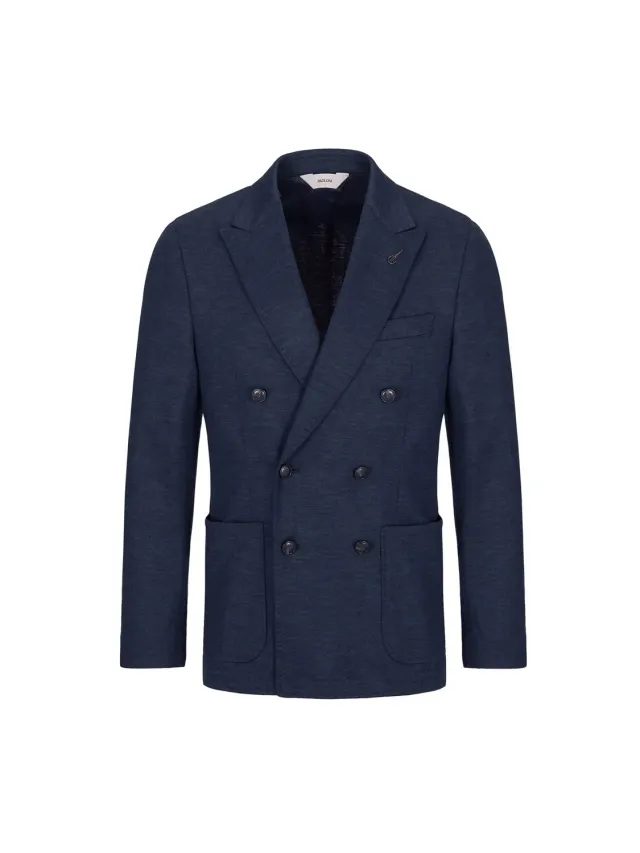 Paoloni Giacca Doppiopetto Jersey Lana Uomo Blu