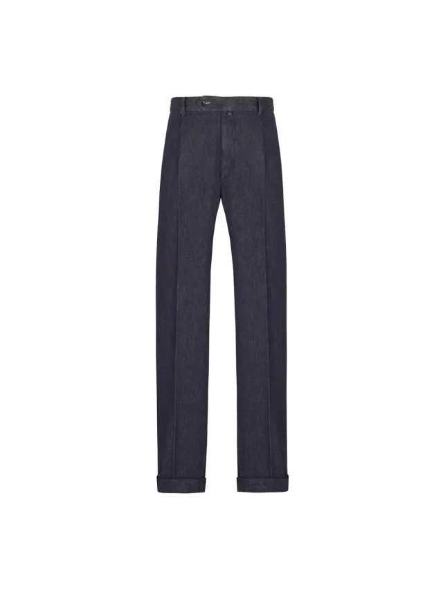 Paoloni Pantalone una pince denim stretch blu