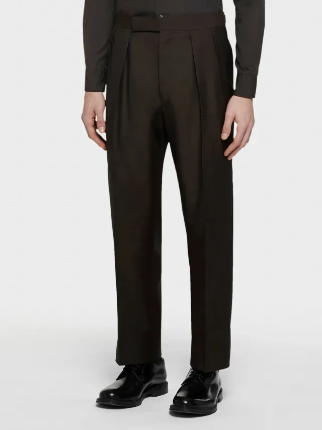 Caruso pantalone vita alta lana mohair marrone