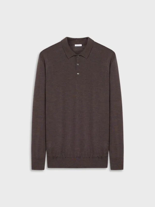Caruso Polo Maniche Lunghe Lana Seta Cashmere Marrone