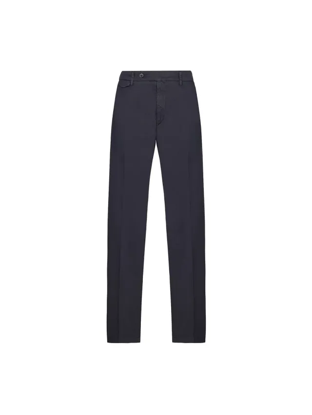 Paoloni Pantalone slim gabardina cotone stretch blu
