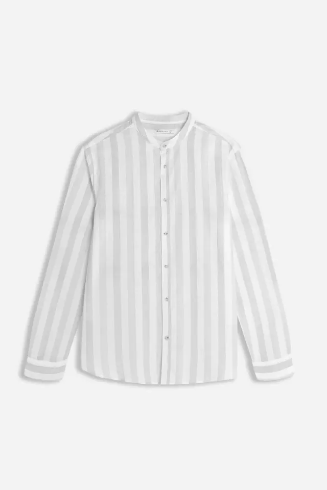 Sonny Bono Cotone Slub Camicia Collo Coreano Grigio