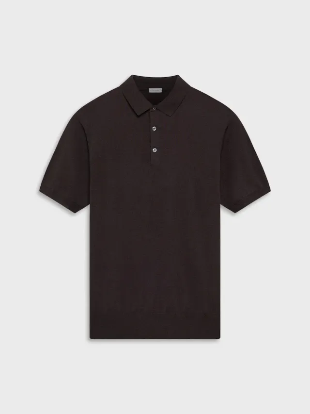 Caruso Butterfly polo seta-cotone marrone maniche corte
