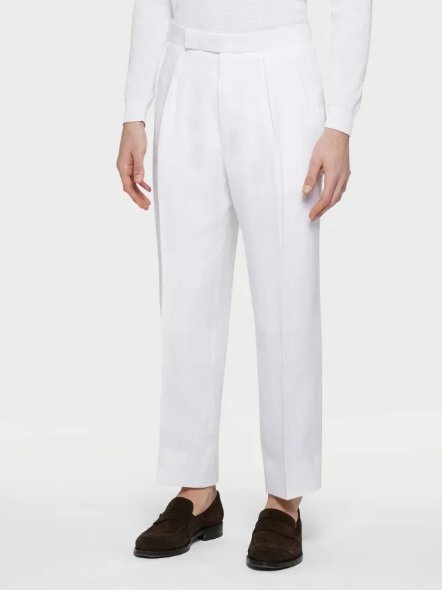Caruso Norma pantalone lino bianco vita alta