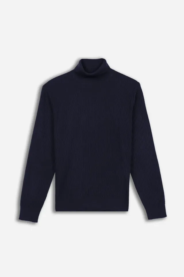 Sonny Bono Lavorata Maglia Dolcevita Blu Elasticizzata