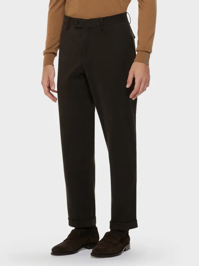Caruso pantalone cotone stretch marrone uomo gabardine