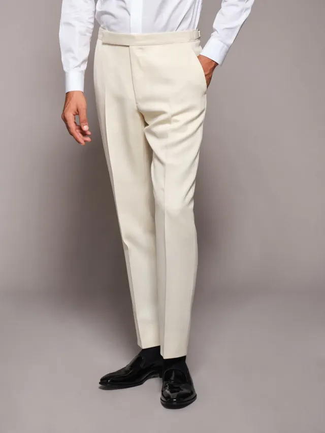 Caruso Pantalone Regular Fit Lana Barathea Bianco