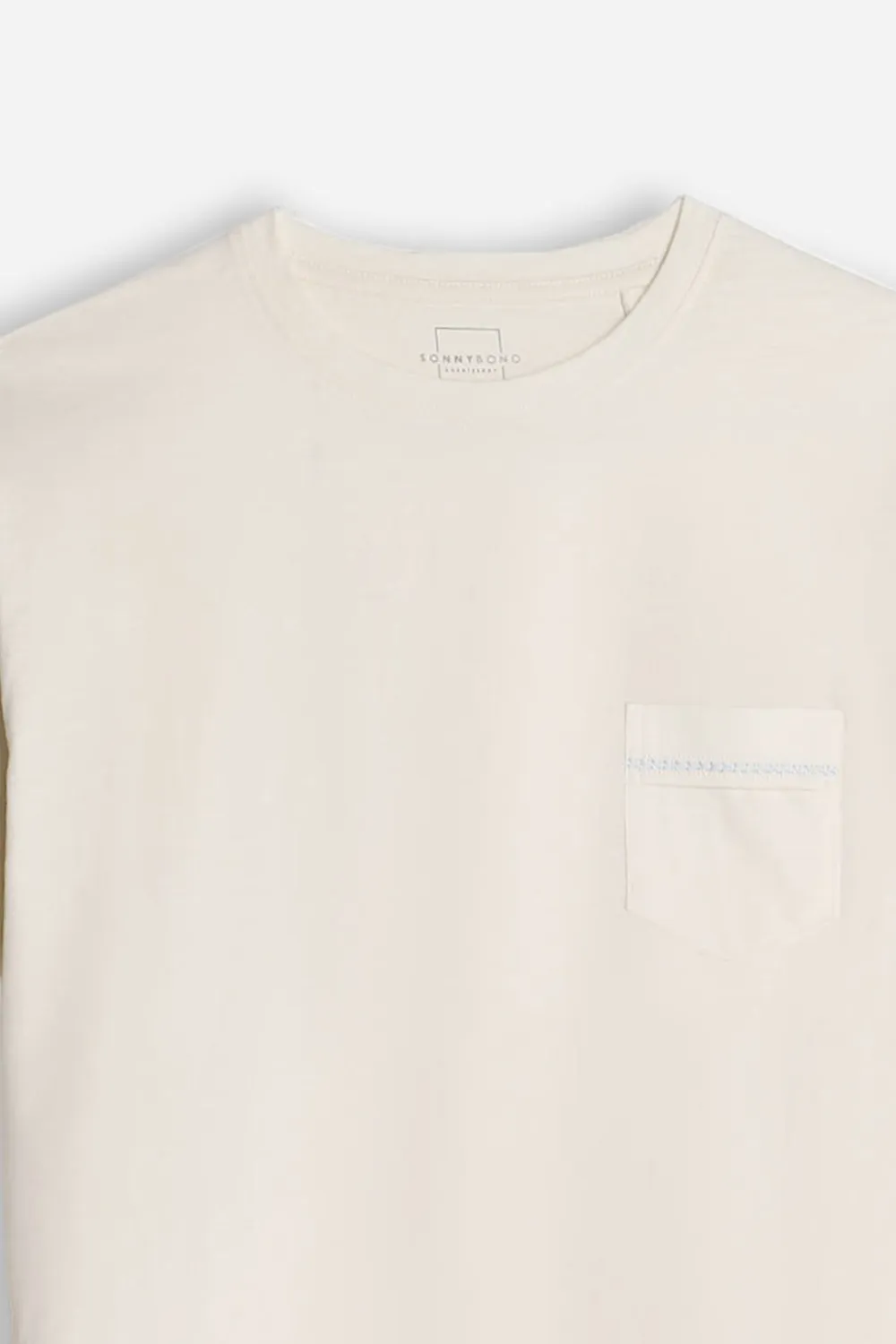 Sonny Bono T-Shirt Girocollo Slub Taschino Gesso