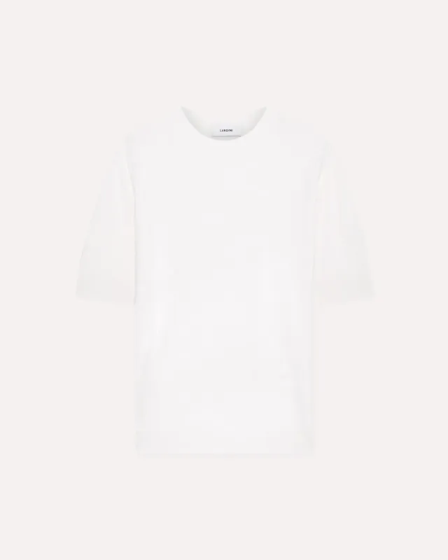 Lardini t-shirt bianca lino e cotone manica corta