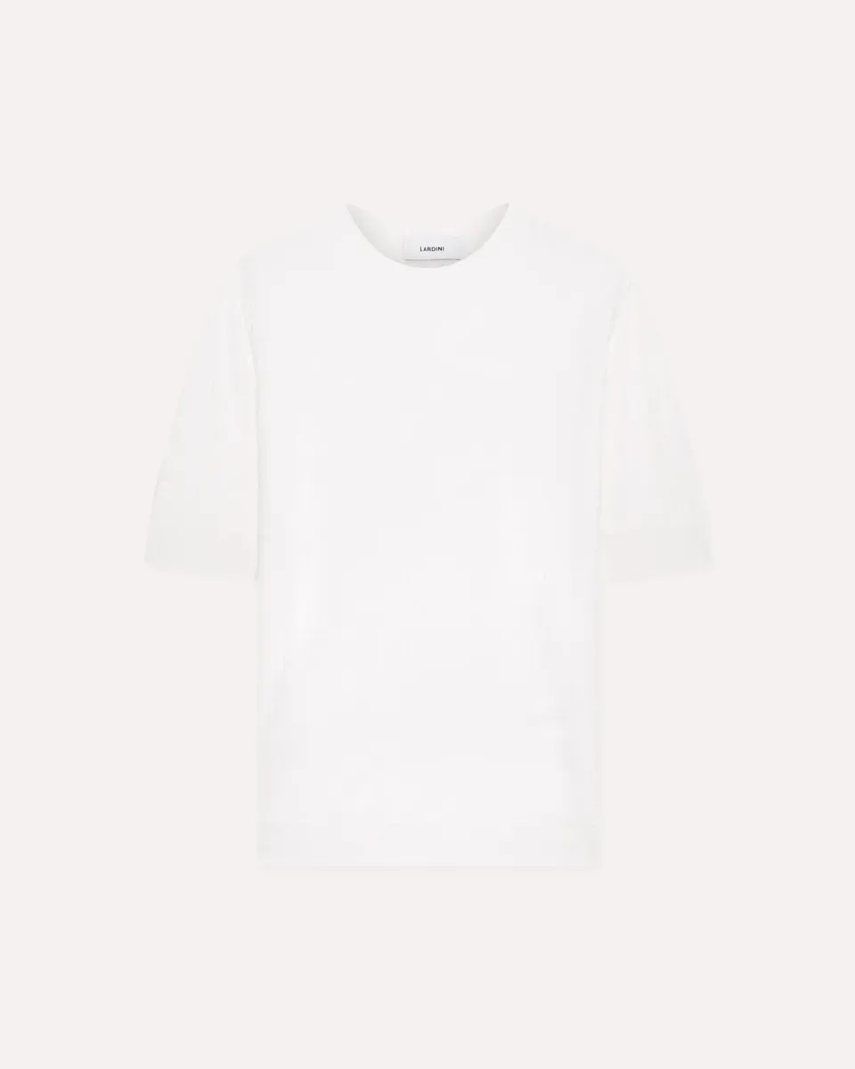 Lardini t-shirt bianca lino e cotone manica corta