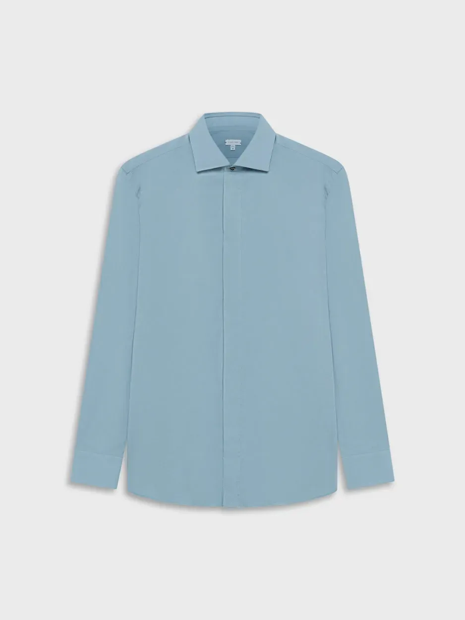 Caruso camicia slim in cotone verde mussola