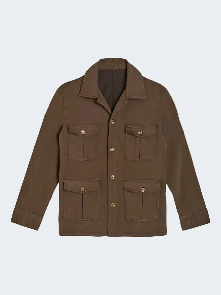 Sand Menswear Anders Safari overshirt stretch marrone scuro
