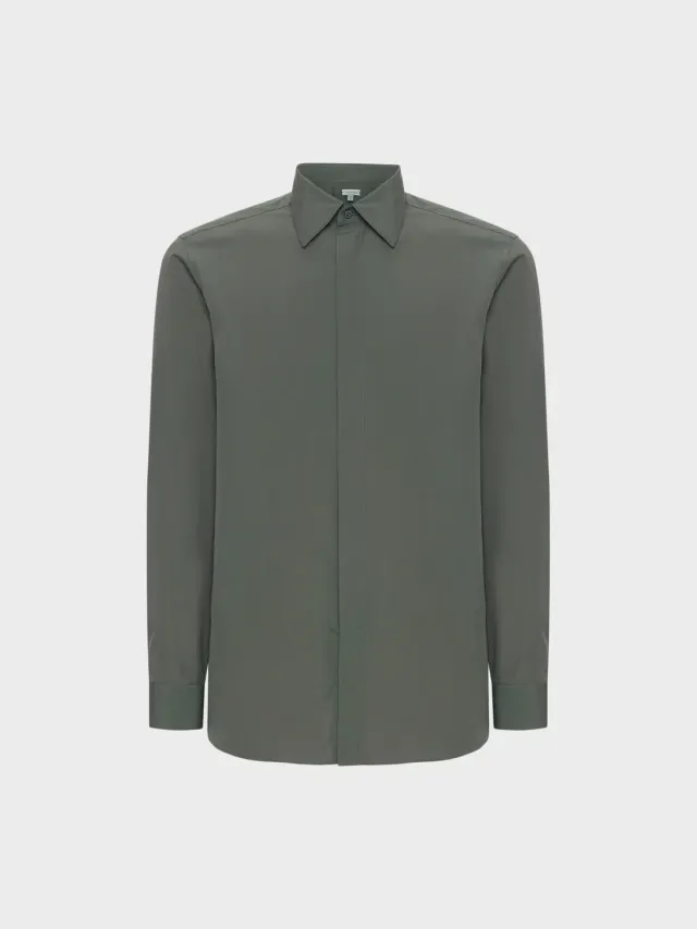 Caruso camicia slim cotone verde salvia collo francese