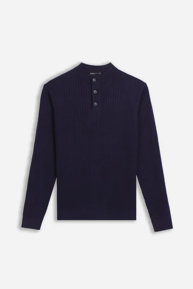 Sonny Bono Serafino maglia a coste bleu scollo bottoni