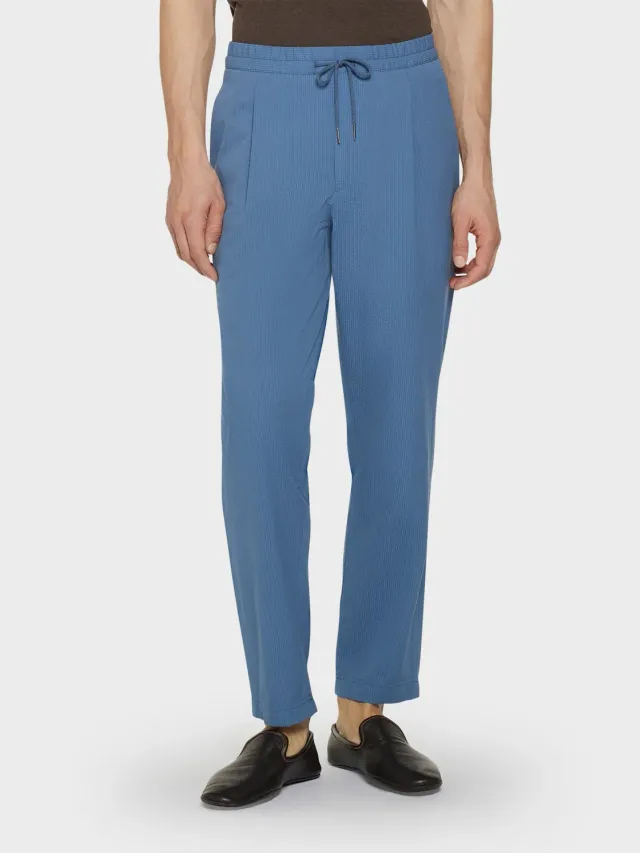 Caruso pantalone jogger seersucker cotone azzurro