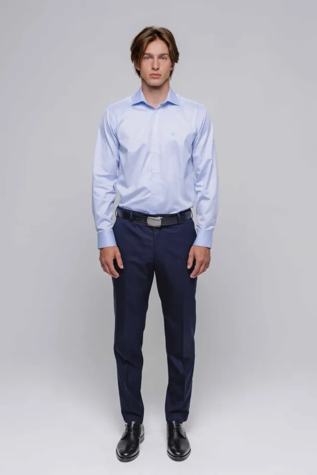 Alain Delon camicia extra slim fit azzurra cotone fantasia