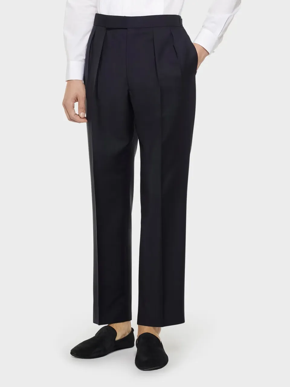 Caruso Pantalone vita alta lana mohair blu navy