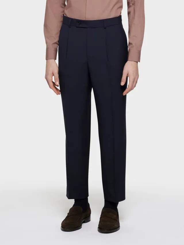 Caruso Norma pantalone lana blu anti-piega