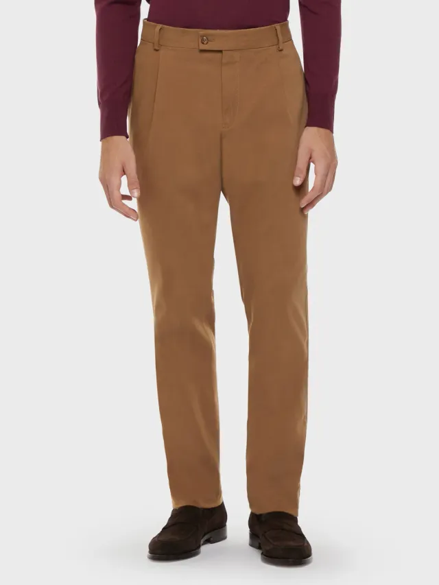 Caruso Norma pantalone cotone stretch cammello carrot