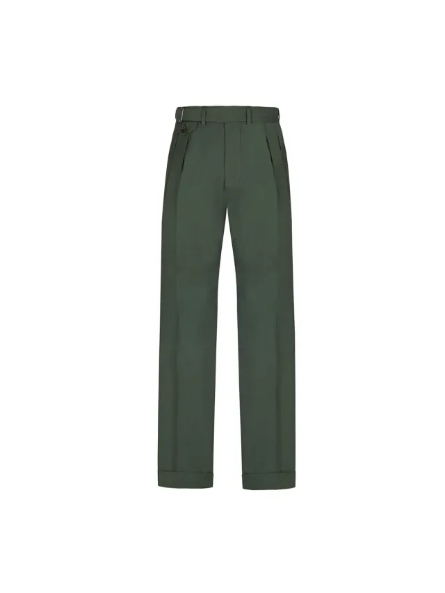 Paoloni pantalone doppia pinces lana stretch verde