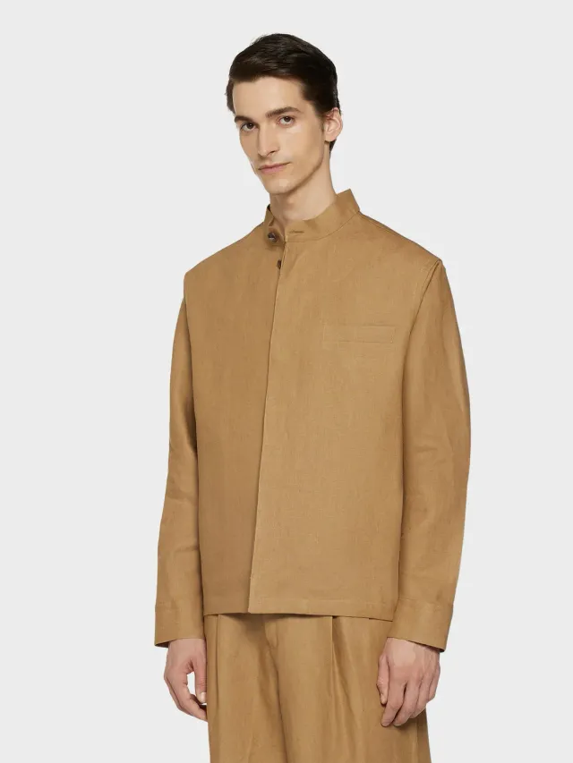 Caruso Aida overshirt lino irlandese cammello