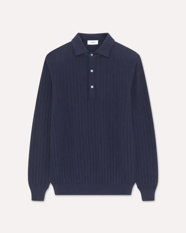 Lardini polo blu manica lunga maglia cotone piquet
