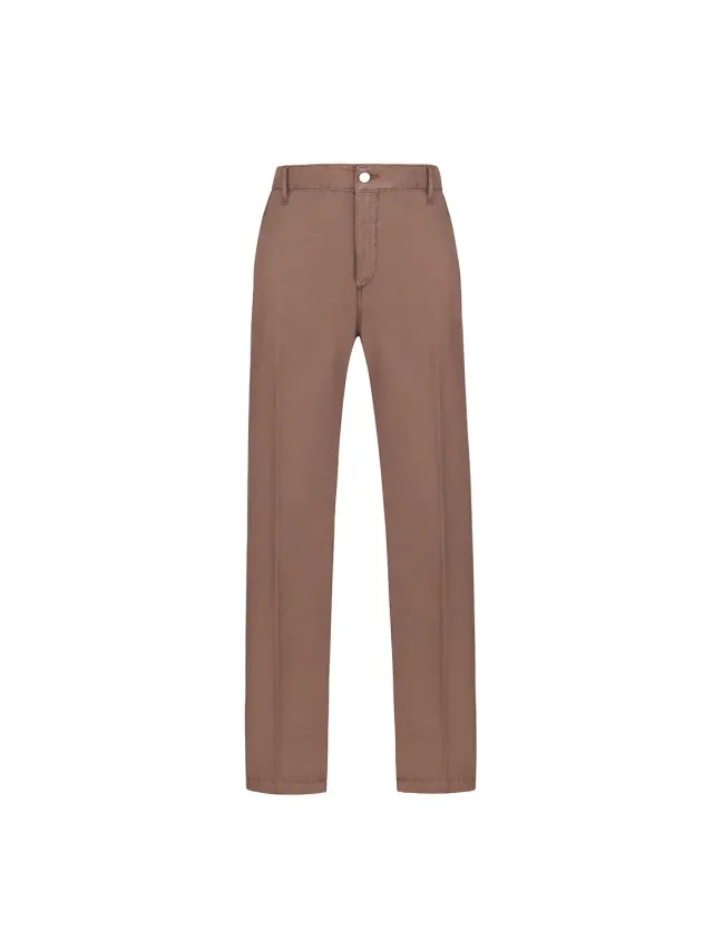 Paoloni Pantalone Chino Twill Cotone Lino Marrone