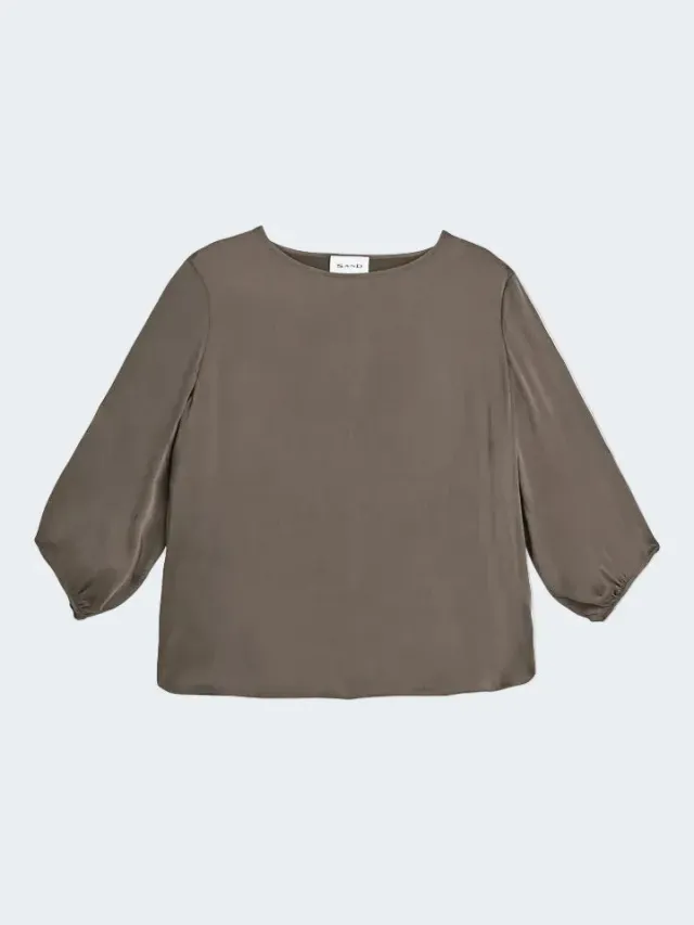 Sand Menswear Top Seta Stretch 3176 Scollo Barca Marrone