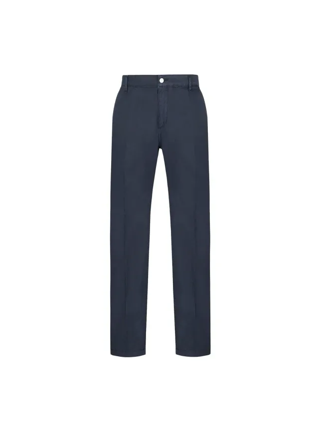 Paoloni Pantalone chino twill cotone lino stretch blu