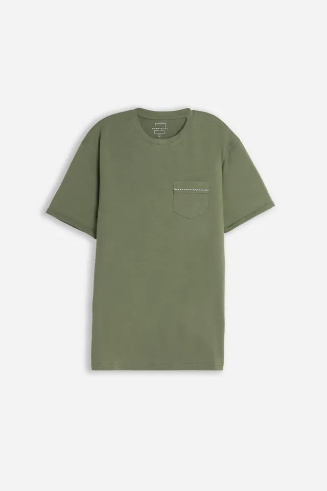 Sonny Bono t-shirt girocollo slub verde militare taschino