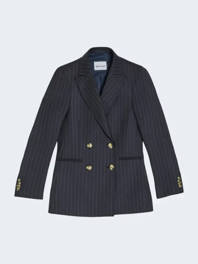 Sand Menswear Solene 2603 blazer doppiopetto gessato blu