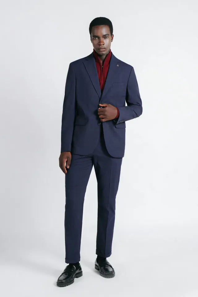 Sonny Bono pantalone da abito quadri bleu comfort fit