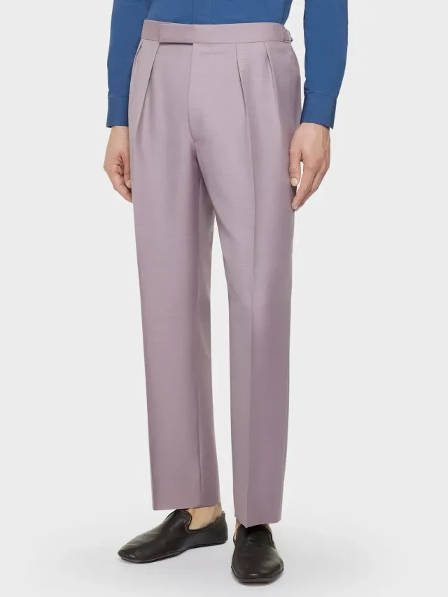 Caruso pantalone vita alta mohair seta malva